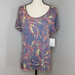 LulaRoe Classic Tee Blue With Feather Design